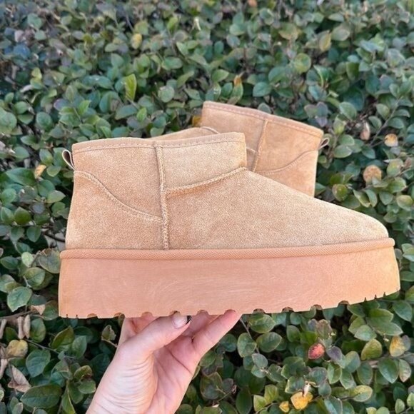 Shoes - Ultra Tan Platform Booties Mini Short